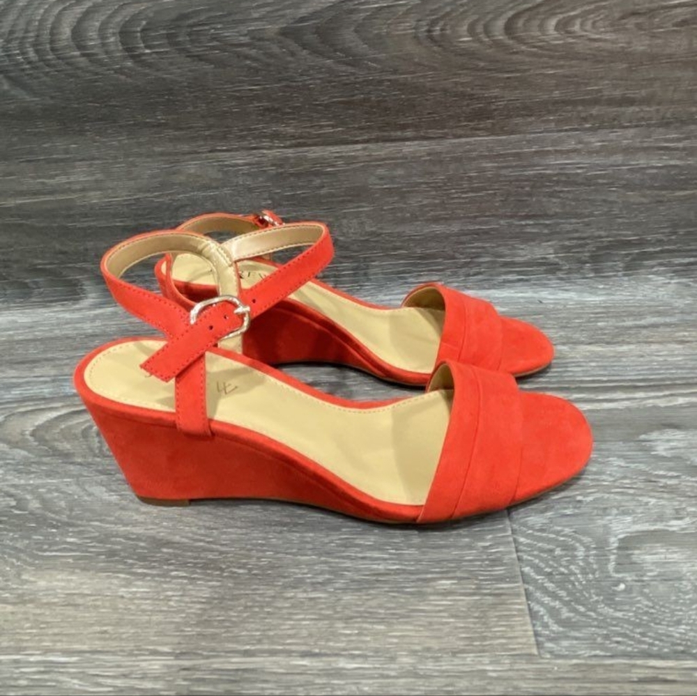 NEW J Crew Designer Elegant Red Wedge Women Sandals Stiletto Heels 7.5  8  8.5 - Picture 6 of 7
